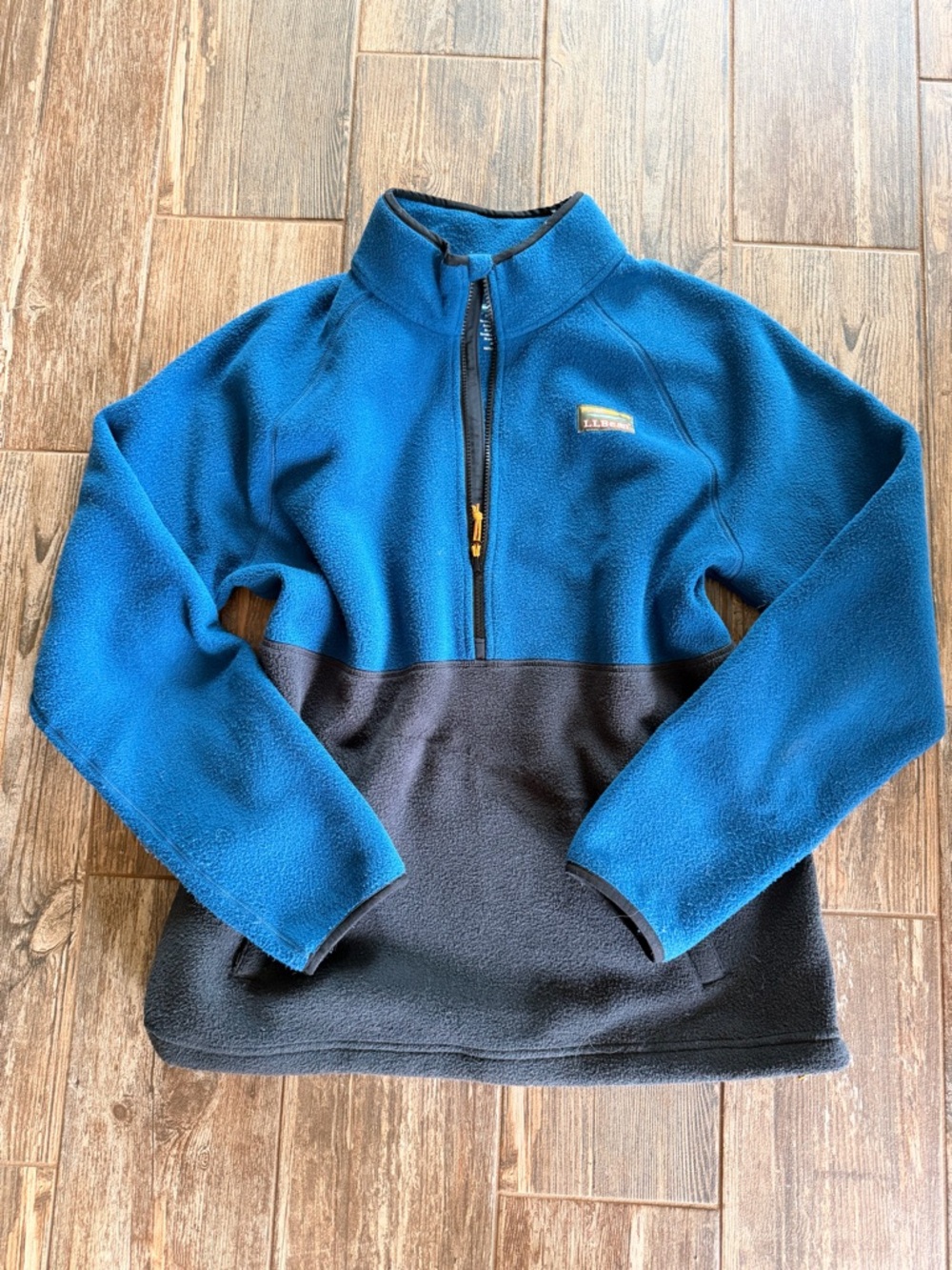 Vintage LL Bean 90s Blue & Black Half-Zip Fleece Pullover